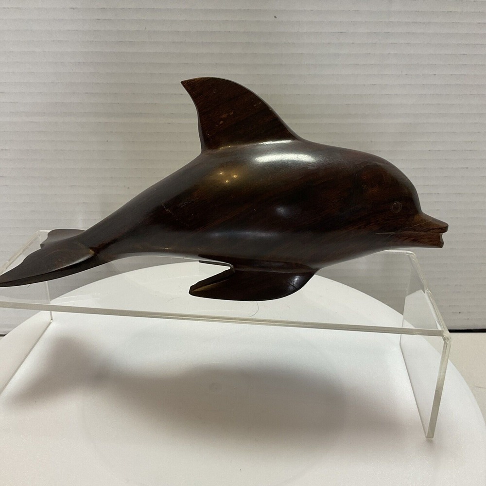 Ironwood Hand Carved 8" Dolphin Balancing On Tail & Fins Vintage Sea Life Statue